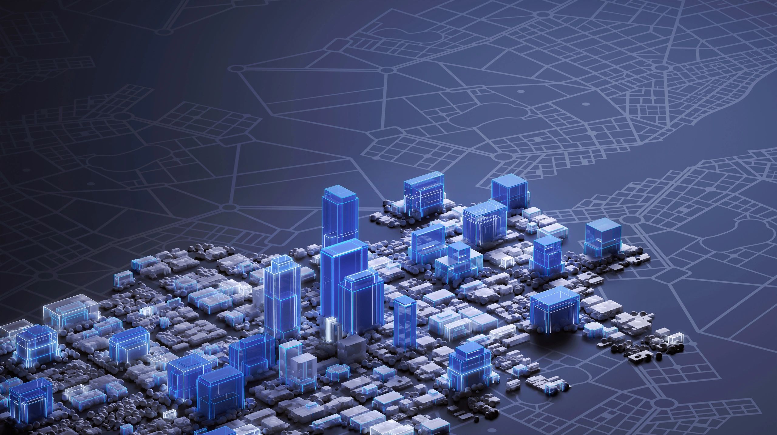 Urban planning model and city map representing strategic design